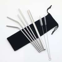 Wholesale Custom Logo Reusable 304 Stainless Steel Drinking Straws Metal Straw with Cleaning Brush