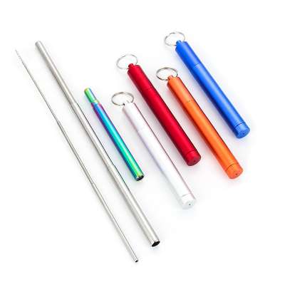 Portable Telescopic Reusable Stainless Steel Drinking Straws with Case/Cleaning Brush